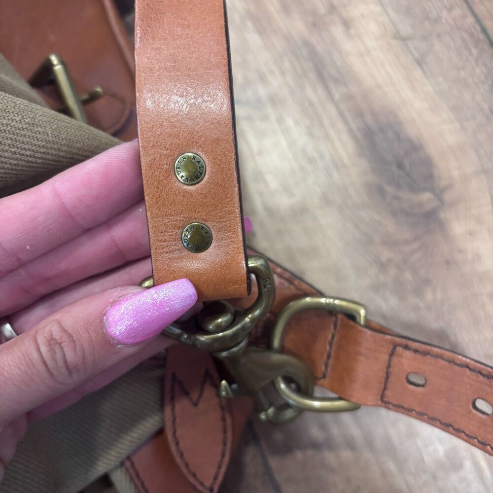 Polo Ralph Lauren Duffle Bag Safari XL Tan Cognac Canvas Leather  (23.5x10x10) - Picture 10 of 12